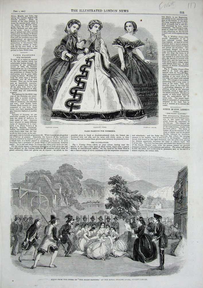 Original Old Antique Print 1860 Paris Fashion Opera Night Dancers Covent Garden