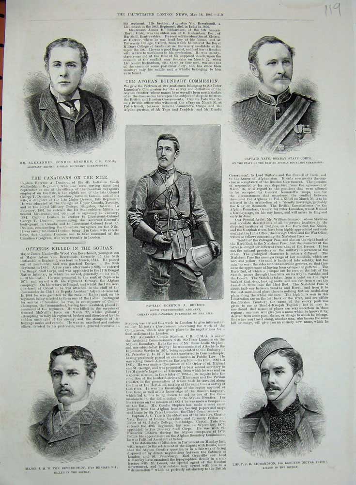 Original Old Antique Print 1885 Captain Egerton Richardson Siers Stephen Yate