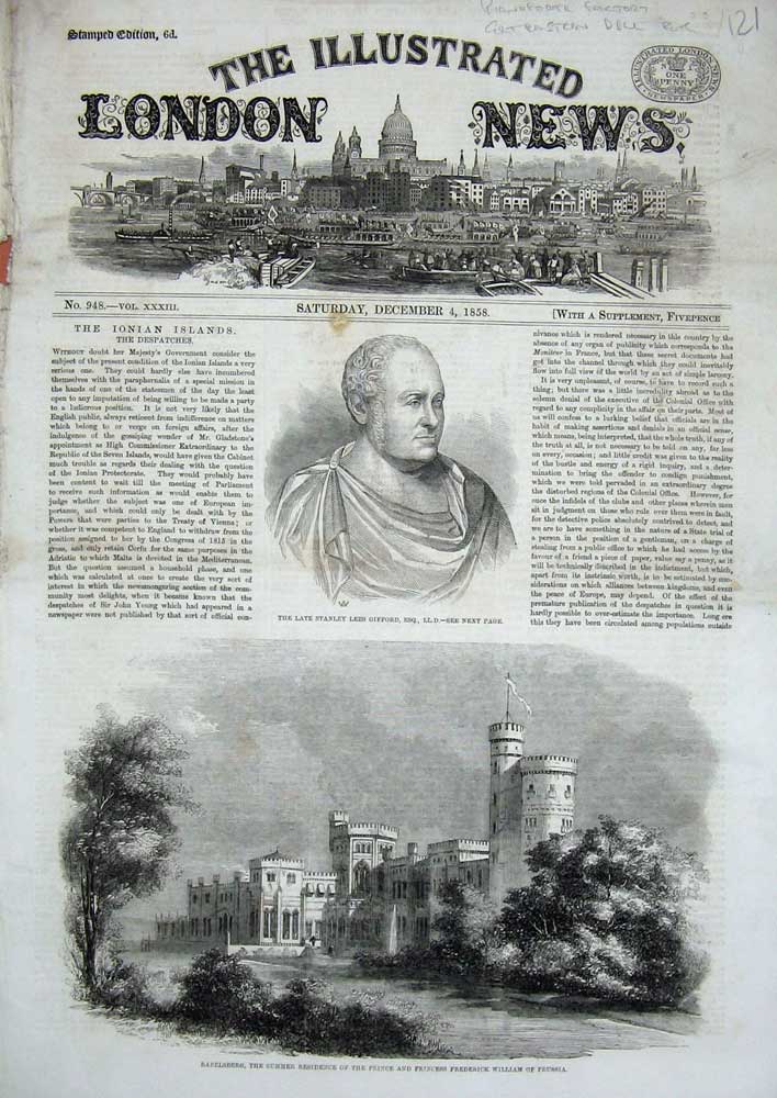 Old Antique Print 1858 Stanley Lees Gifford Babelsberg Prince Frederick 19th