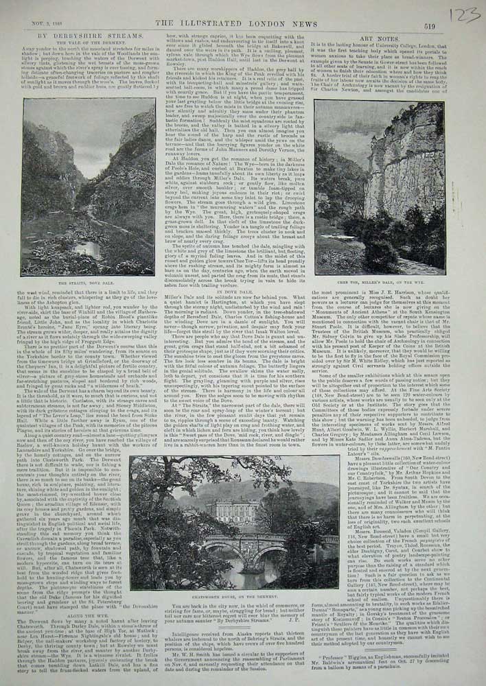 Old Antique Print 1888 Chatsworth Derwent Chee Tor Straits Dove Dale Wye 19th