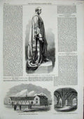 Old Antique Print 1864 Statue Prince Albert Salford Barracks Hull Crypt 19th