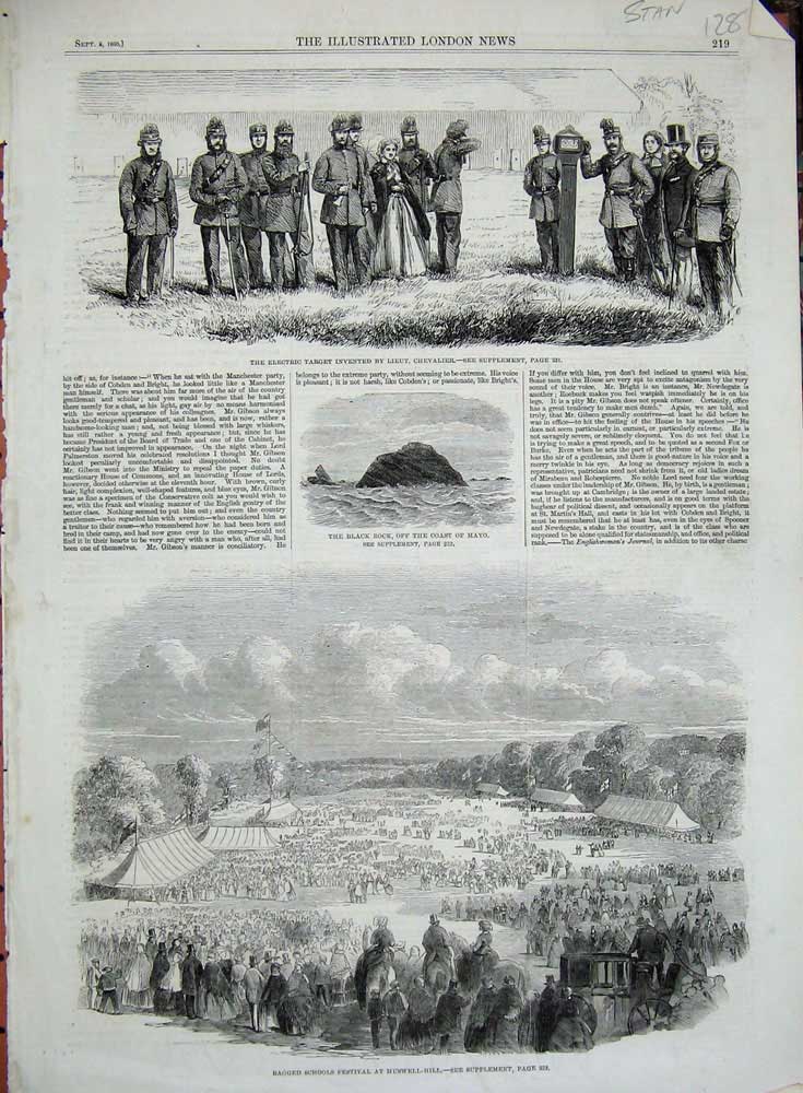 Original Old Antique Print 1860 Ragged Schools Muswell Hill Shooting Black Rock