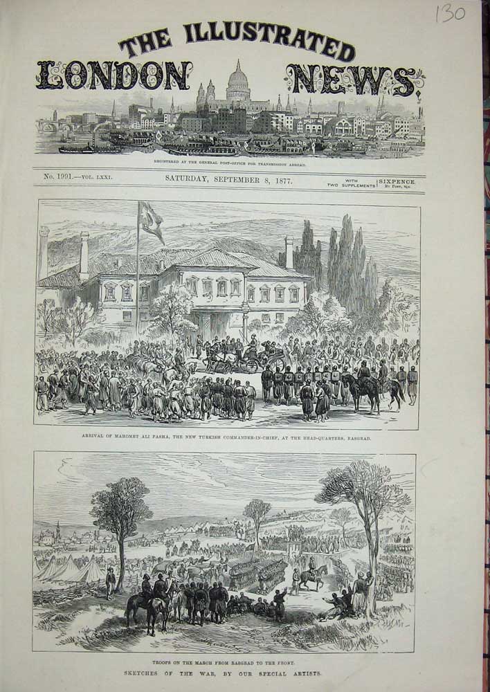 Original Old Antique Print 1877 War Siers Rasgrad Mahomet Ali Pasha Commander