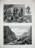 Original Old Antique Print Vale Tempe Thessaly 1880 Montenegrins Songs War Art