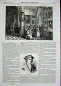 Original Old Antique Print 1857 Quinten Metsys Blacksmith Antwerp Art Portrait