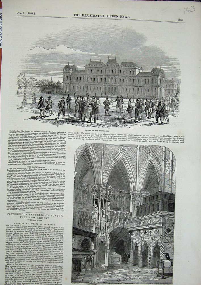 Original Old Antique Print 1848 Siers Belvedere Westminster Abbey Edward Chapel