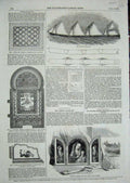 Old Antique Print 1857 Alton Towers Triptych Steam Ship Tesserae Pavement 19th