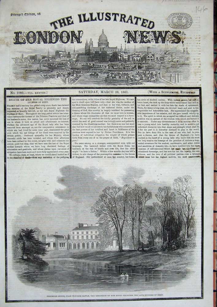 Old Antique Print 1861 Frogmore House Windsor Castle Duchess Kent House 19th