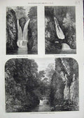 Old Antique Print 1872 Sutherlandshire Golspie Burn Falls Loch Brora Art 19th