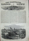Original Old Antique Print 1849 Prince Albert Docks Great Grimbsy England 19th