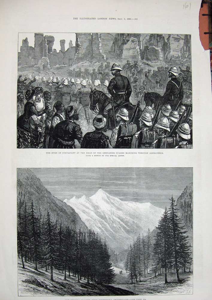 Old Antique Print 1882 Connaught Alexandria Bernina Glacier Switzerland 19th