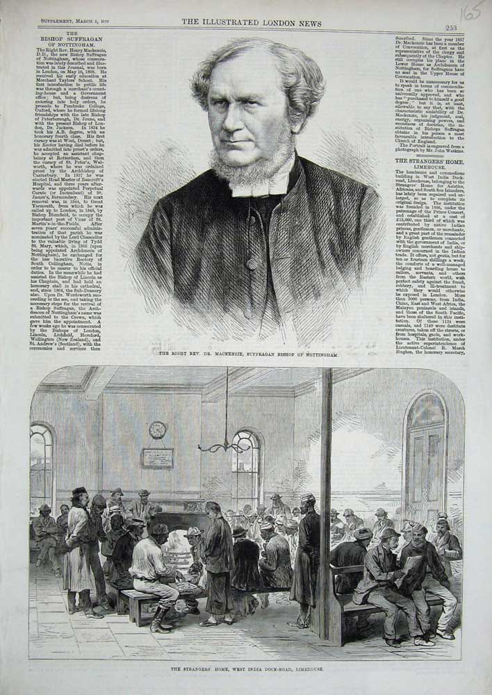 Original Old Antique Print Rev. Mackenzie Bishop Nottingham 1870 Limehouse Home