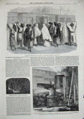 Original Old Antique Print 1856 Queen Royal Family Portsmouth Smelting Furnace