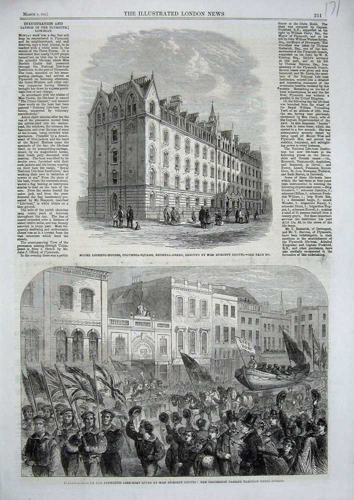 Old Antique Print 1862 Lodging-Houses Bethnal Green Miss Coutts Plymouth 19th