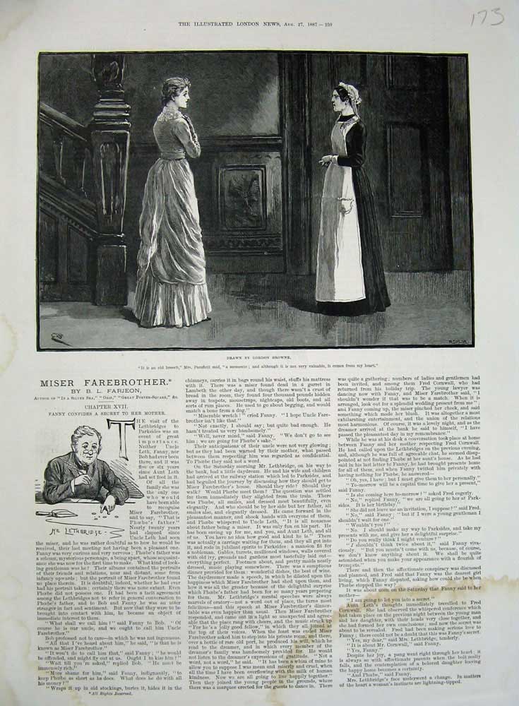 Old Antique Print 1887 Gordon Browne Mrs Pamflett Maid Woman Lethbridge 19th