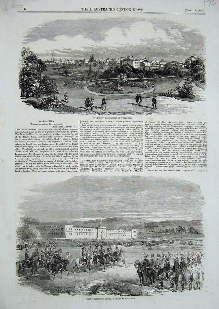 Original Old Antique Print 1856 Austrian Troops Bucharest Siers Wallachia War