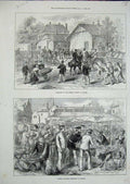 Original Old Antique Print Barracks German Troops Rheims 1872 Siers Marketing