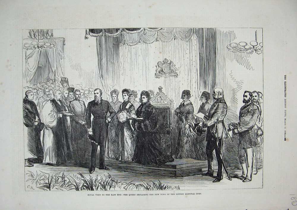 Original Old Antique Print 1876 Royal Visit London Queen Hospital Wing 19th