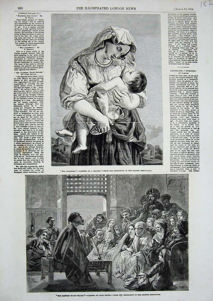 Original Old Antique Print 1854 Mia Carissima Brocky Eastern Story Teller Smyth