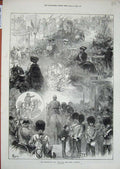 Original Old Antique Print 1872 Thanksgiving Day Siers Guards Uniforms Horses