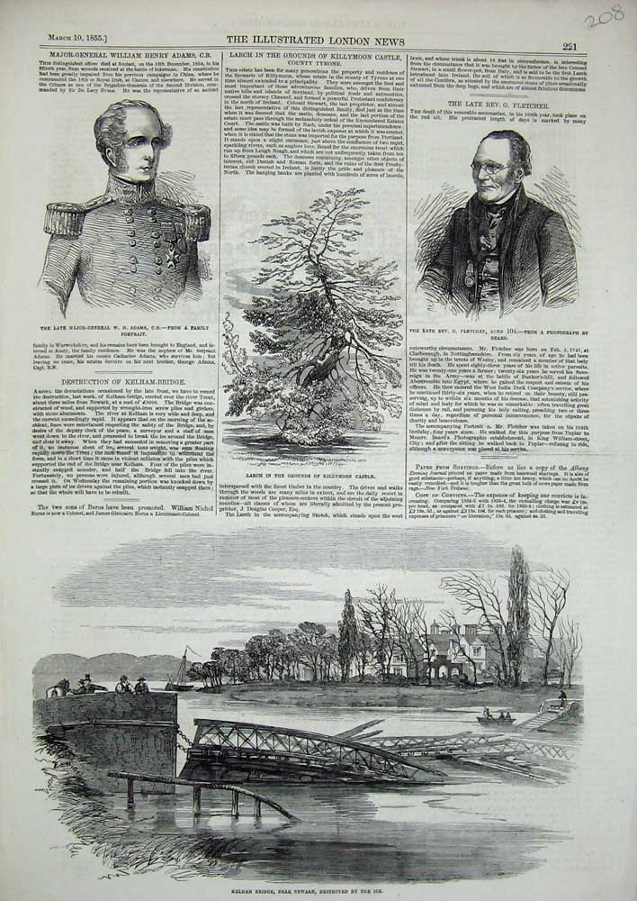 Old Antique Print Kelham Bridge Newark 1855 Killymoon Tree Adams Fletcher 19th