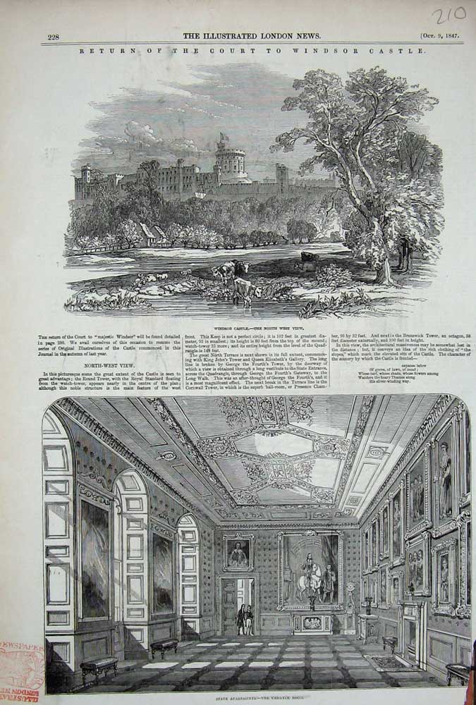 Original Old Antique Print 1847 Windsor Castle State Apartments Vandyck Room
