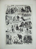 Old Antique Print 1882 Villeggiatura Cockleton Mail People Butcher Choir 19th