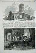 Original Old Antique Print 1853 George'S Church Doncaster Monk Art Illumination