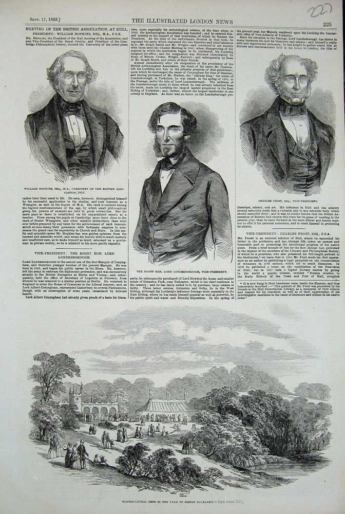 Old Antique Print 1853 Park Bishop Auckland Hopkins Frost Londesborough 19th
