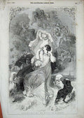 Original Old Antique Print 1846 William Harvey Spring Goats Mother Baby Animals