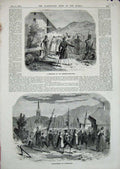 Original Old Antique Print 1860 Palm Sunday Rippsau Marriage Kirchgarten-Thal