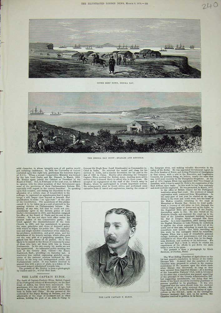 Original Old Antique Print 1878 Captain Elton Besika Bay Hunt Upper Beef Town