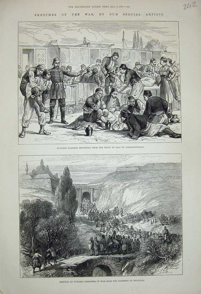 Original Old Antique Print 1877 War Turkish Prisoners Fortress Nicopolis Siers