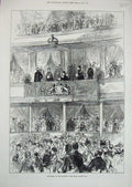 Original Old Antique Print 1876 Queen Concert Royal Albert Hall Audience People