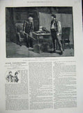 Original Old Antique Print 1887 Gordon Browne Tom Barley Men House Chair Table
