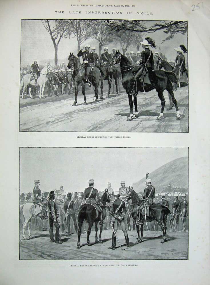 Original Old Antique Print 1894 Sicily General Morra Italian Siers Officers War