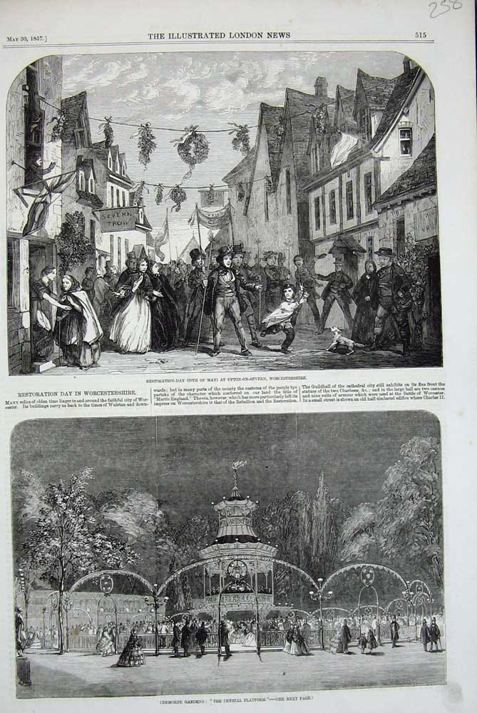 Antique Old Print *0265 1857 Cremorne Gardens Crystal Platform Worcestershire
