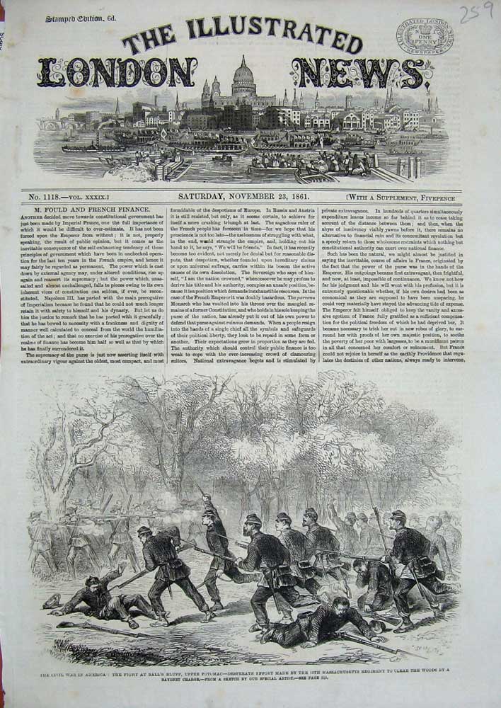 Original Old Antique Print Civil War America 1861 Ball'S Bluff Potomac Siers