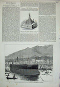 Old Antique Print 1876 Duilio Italian Ironclad Ship Naples Casket Prince 19th