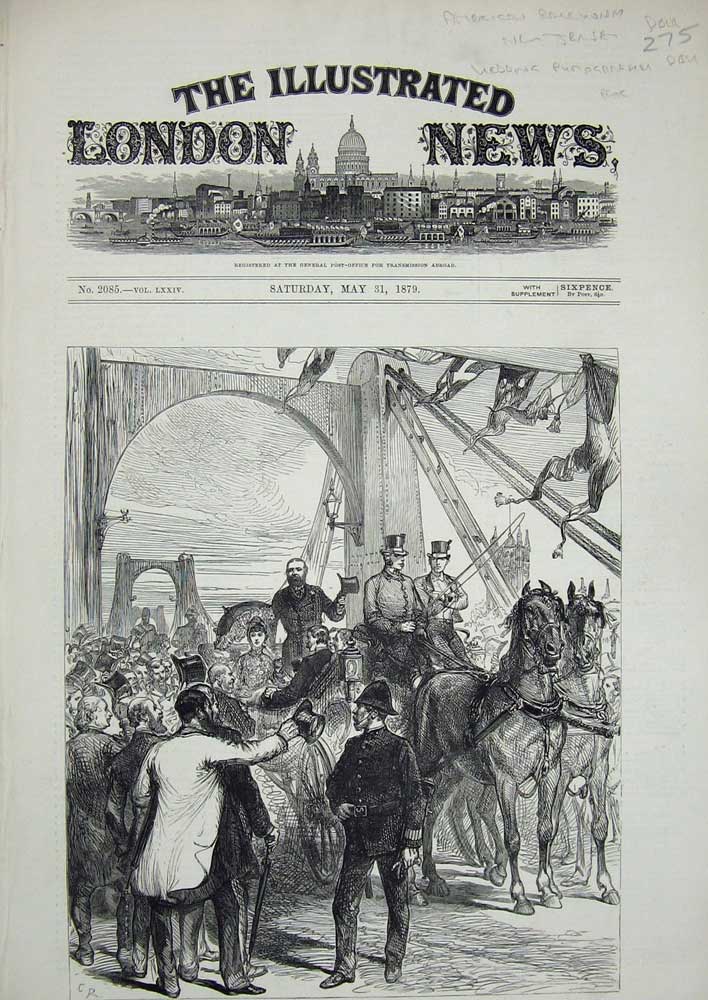 Old Antique Print 1879 Thames Bridge Prince Wales Metropolitan Board Work 19th