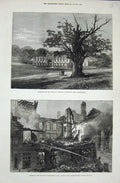Original Old Antique Print 1877 Duke Norfolk Donington Derbyshire Fire London