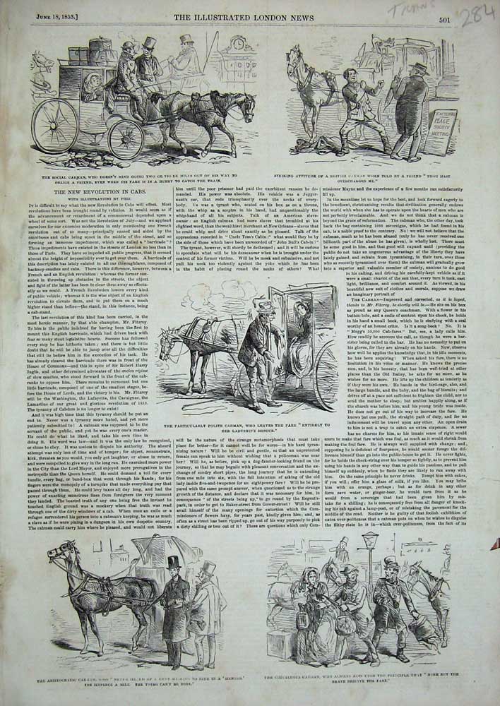 Original Old Antique Print 1853 Transport Cabman Horse Coach Paris France 19th