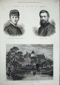 Old Antique Print 1877 Wedding Flora Duke Norfolk Arundel Castle Sussex 19th