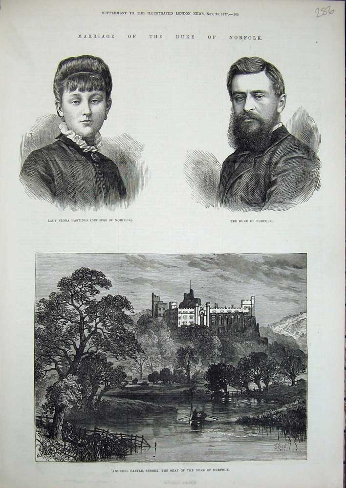 Old Antique Print 1877 Wedding Flora Duke Norfolk Arundel Castle Sussex 19th