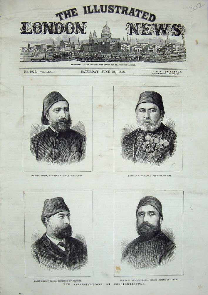 Old Antique Print 1876 Assassination Constantinople Pasha Mohamed Halil 19th