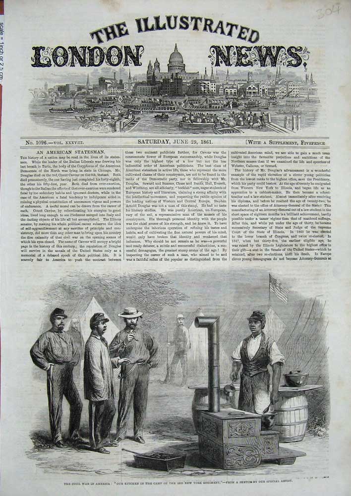 Old Antique Print Civil War America 1861 Kitchen Camp New York Regiment 19th