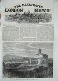 Original Old Antique Print 1867 Monte Rotondo Rome Garibaldi Mountains House