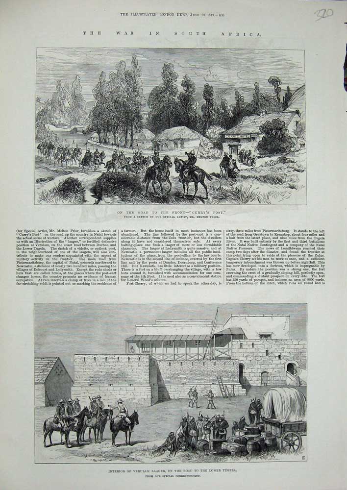 Old Antique Print 1879 War South Africa Curry'S Post Verulam Laager Army 19th