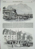 Old Antique Print 1854Cuddesden Theological Pier River Tyne Bishop Oxford 19th