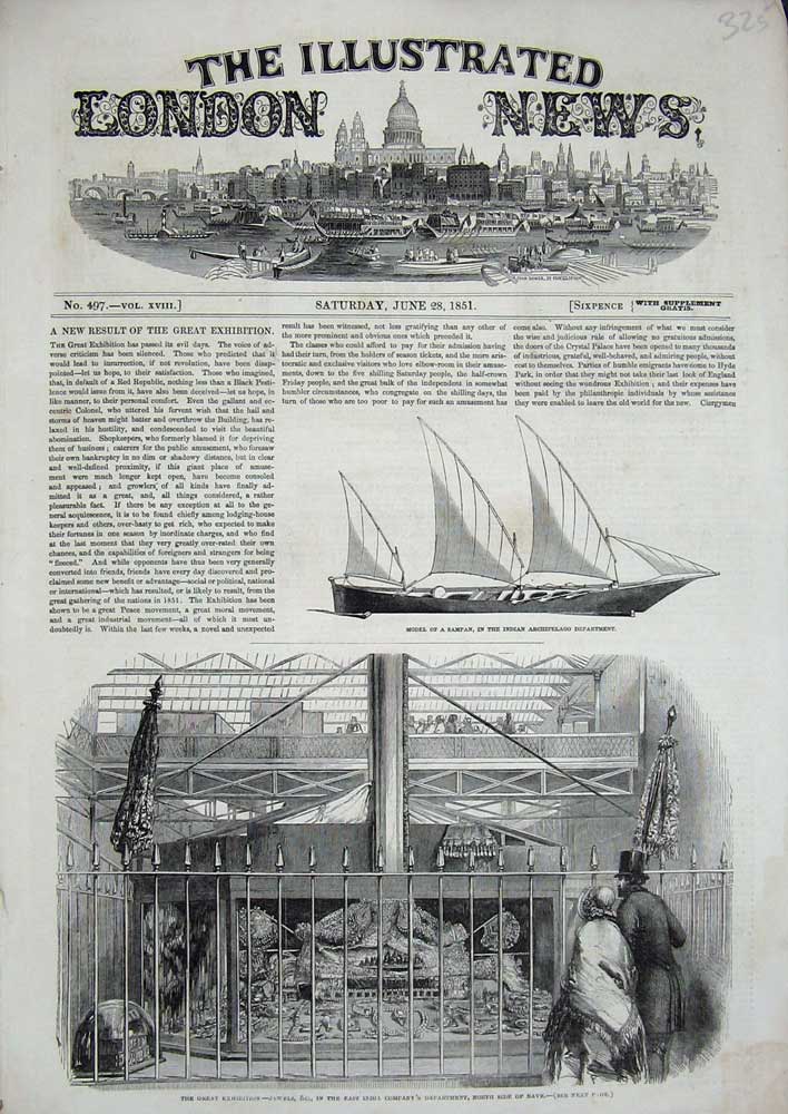 Old Antique Print 1851 Model Sampan Indian Jewels Exhibition India Nave 19th